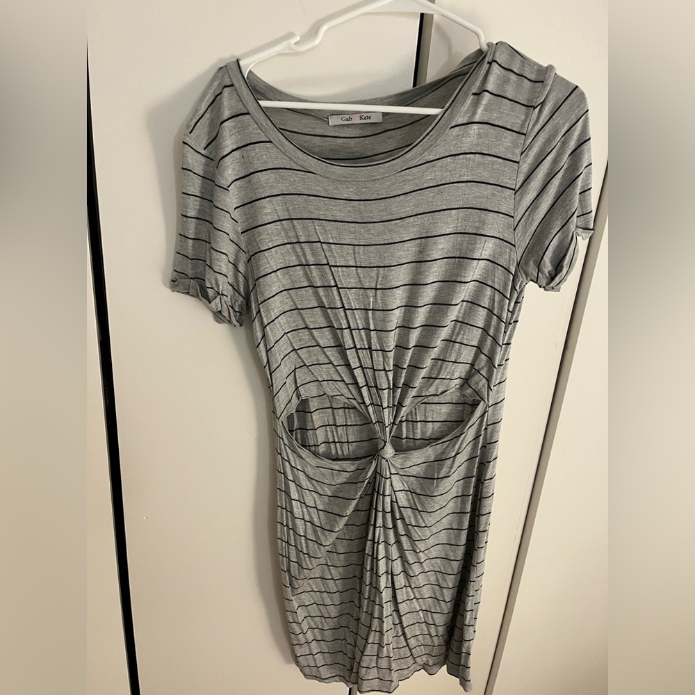 Gray Striped Knot Dress